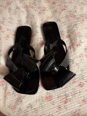 Jeffrey Campbell Black Glossy Bow Slide Sandals